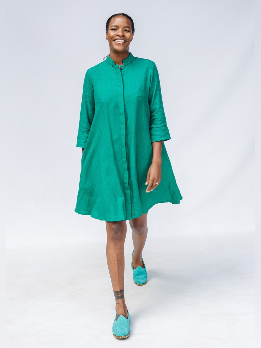 Zuri Kenya Viridian Linen/Cotton Dress Women’s Size X-Small In Green